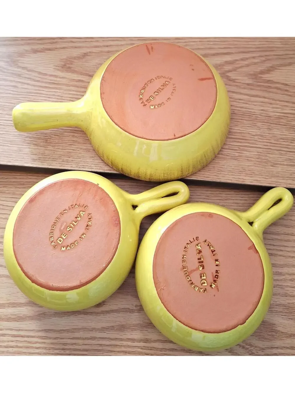 De Silva VTG Yellow Glazed Terracotta Handled Bowls - Made in Italy - 3 Set